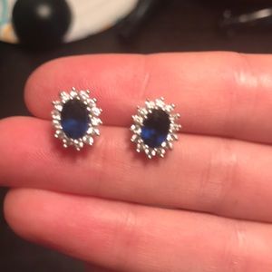 Faux sapphire and crystal studs